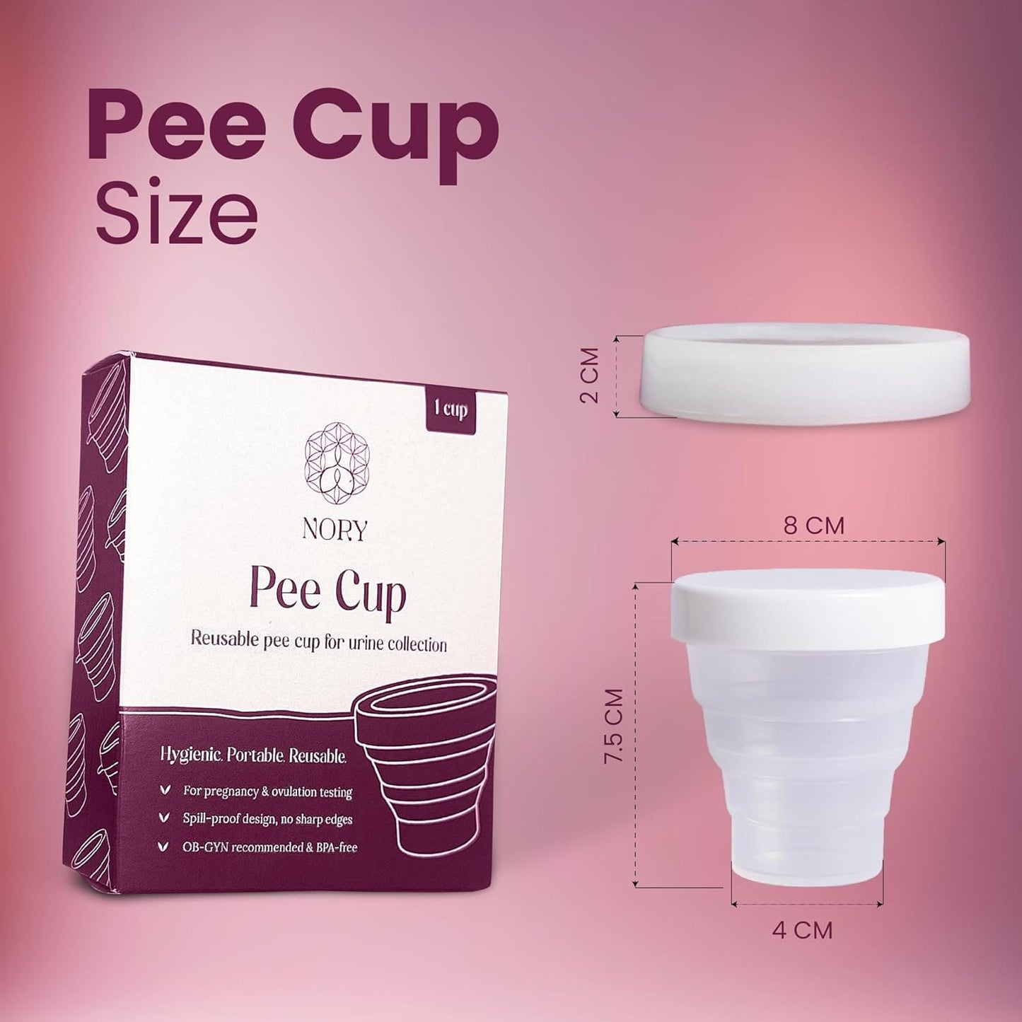 Nory No-Mess Pee Cup – Collapsible, Reusable Urine Collection Cup with Extended Handle – Mess-Free Sample Collection for Women