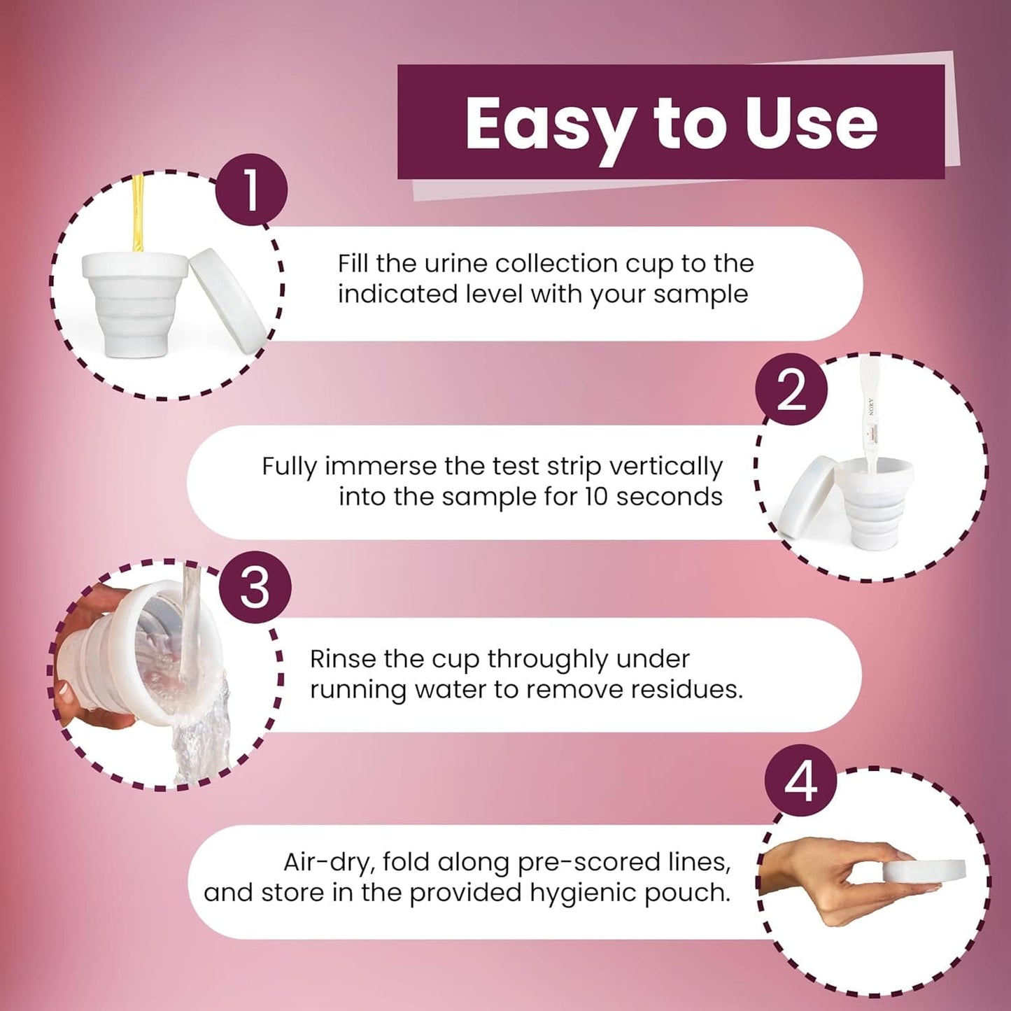 Nory No-Mess Pee Cup – Collapsible, Reusable Urine Collection Cup with Extended Handle – Mess-Free Sample Collection for Women
