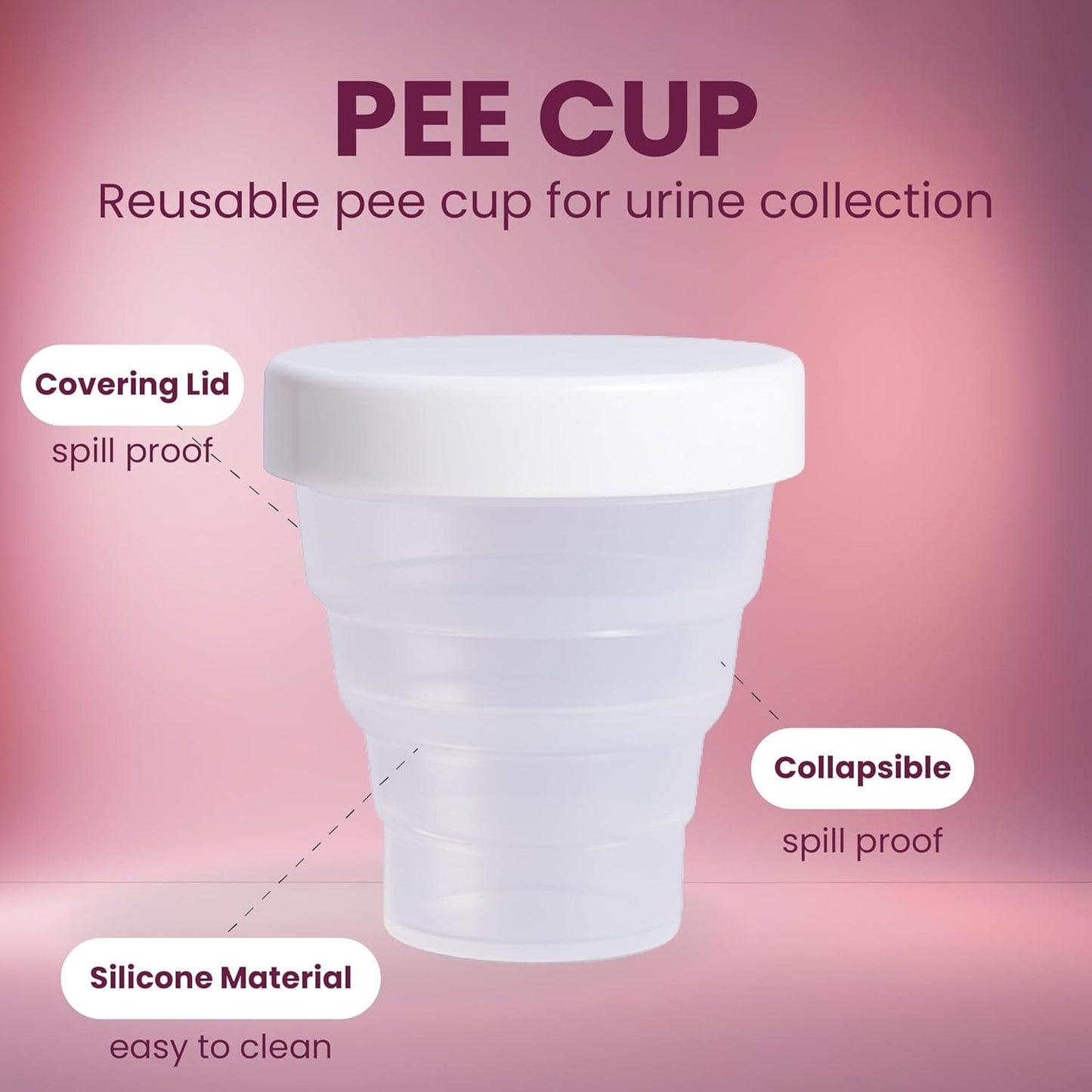 Nory No-Mess Pee Cup – Collapsible, Reusable Urine Collection Cup with Extended Handle – Mess-Free Sample Collection for Women