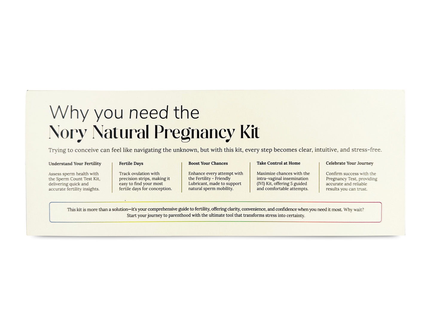 Nory Fertility Natural Pregnancy Combo Kit – Sperm Test Kit, Ovulation Kit, Pregnancy Test Kits & IVI Home Insemination Kit – Complete At-Home Fertility Test Pack for Men & Women – Easy to Use, Accurate, Safe & Doctor-Curated