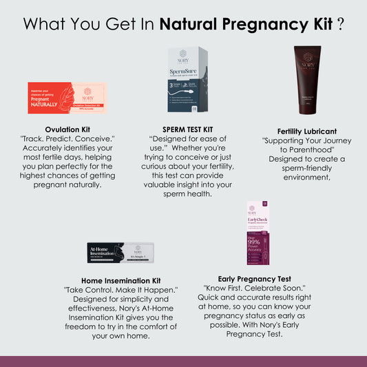 Nory Fertility Natural Pregnancy Combo Kit – Sperm Test Kit, Ovulation Kit, Pregnancy Test Kits & IVI Home Insemination Kit – Complete At-Home Fertility Test Pack for Men & Women – Easy to Use, Accurate, Safe & Doctor-Curated