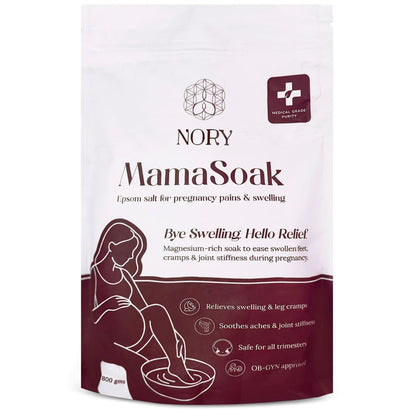 Nory Mamasoak Epsom Salt for Pregnancy Relief/Swollen Feet/Cramps & Joint Stiffness, Magnesium Rich Bath Salt for Foot, Relieves Aches & Pain, 800g